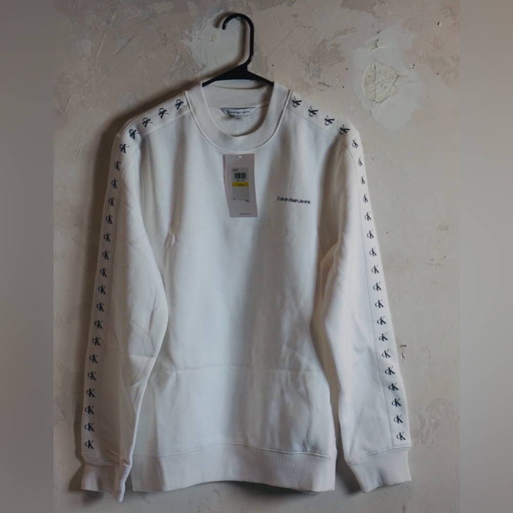 Calvin Klein Logo Sleeve White Pullover